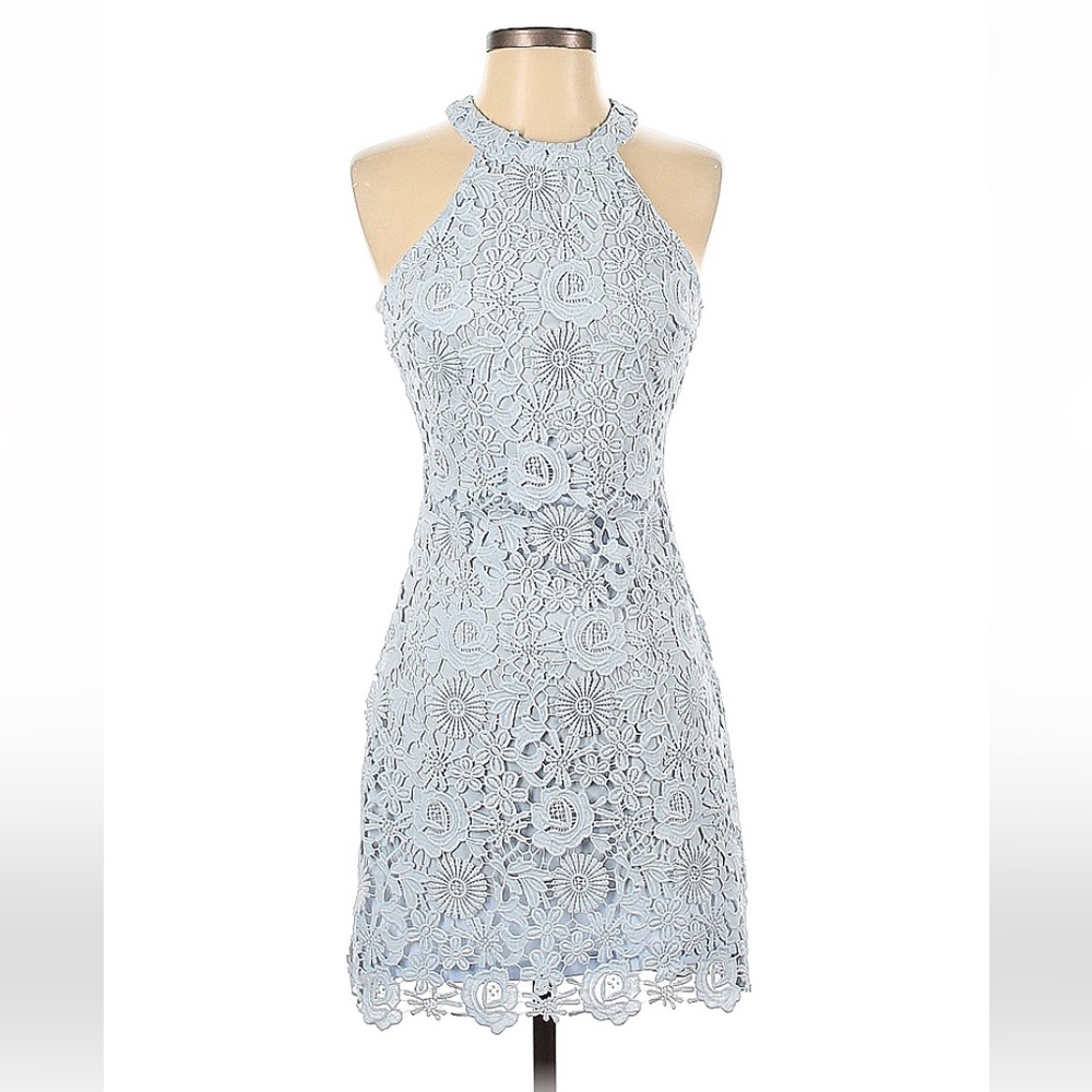 Lulu’s Light Blue Lace Mini Dress | Size Small | Like New | Wedding Guest Dress